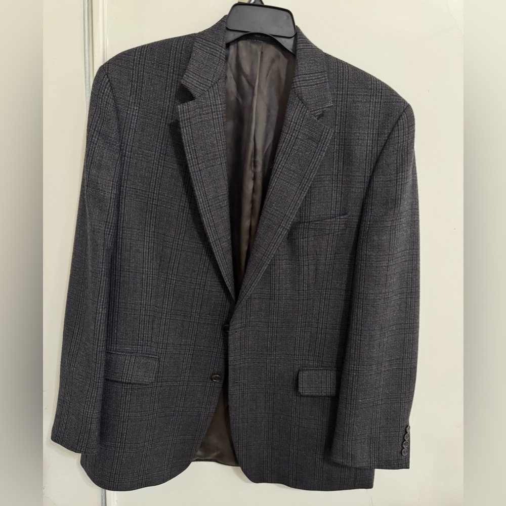 Lauren Ralph Lauren Men's 100%Wool Sport Coat Gray Windowpane Plaid Pattern 44L